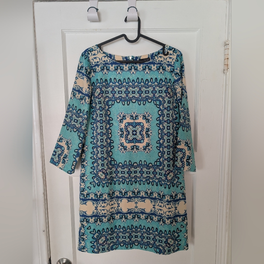 The Limited Blue and Cream Patterned Mini Dress